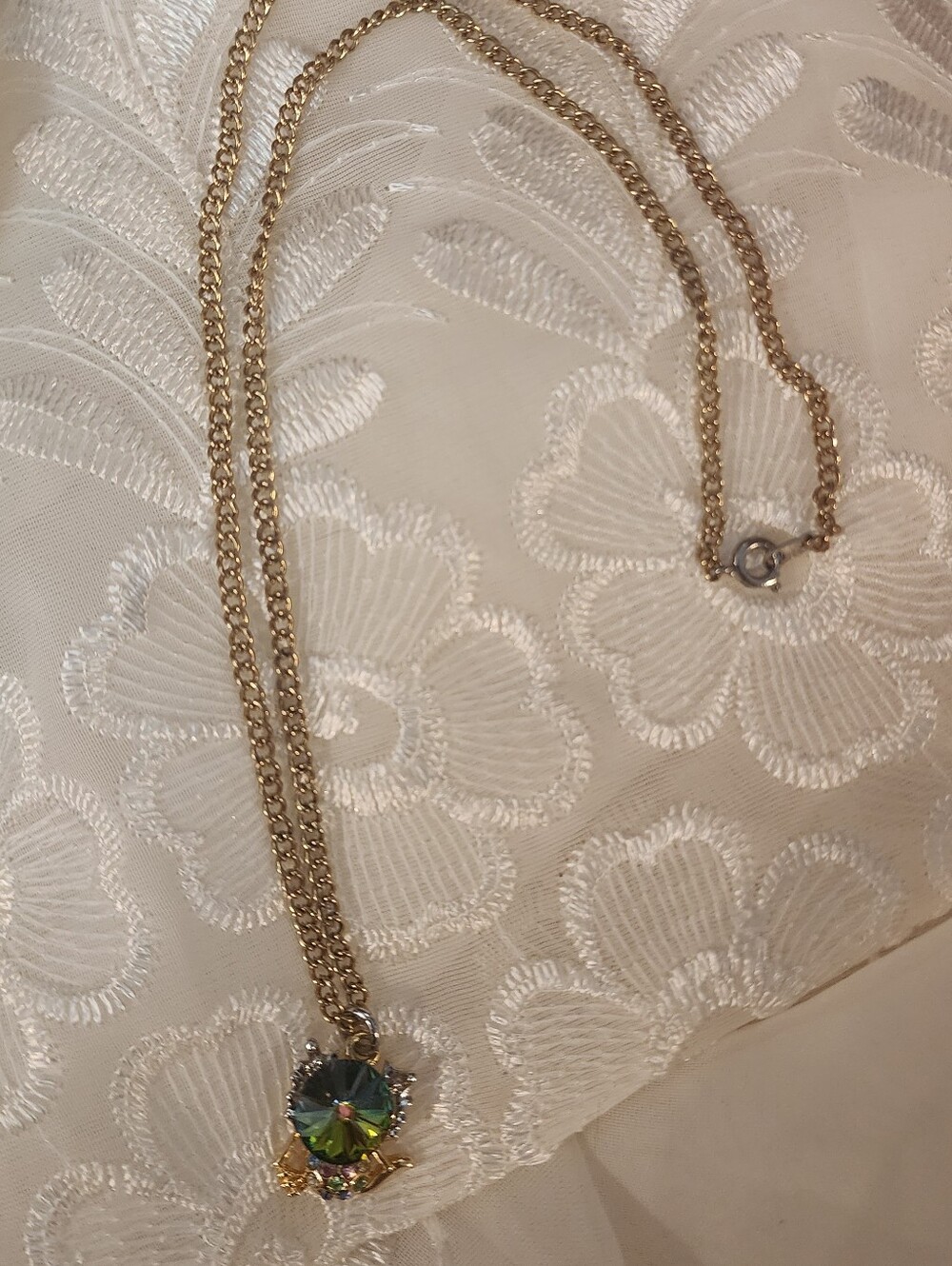 Watermelon Rivoli Axolotl or Frilled Lizard Gold & Silver Two-Tone Necklace